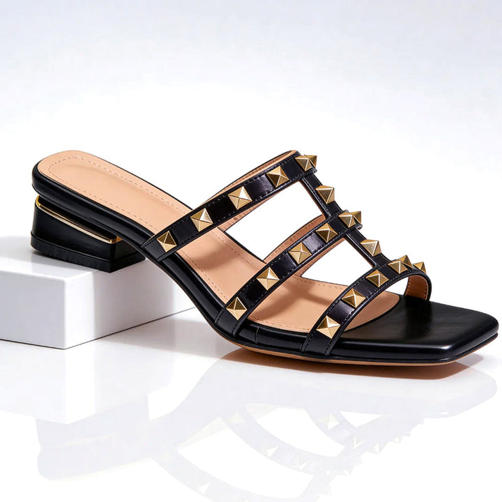 Clara Duval Studded Block Heel Sandals