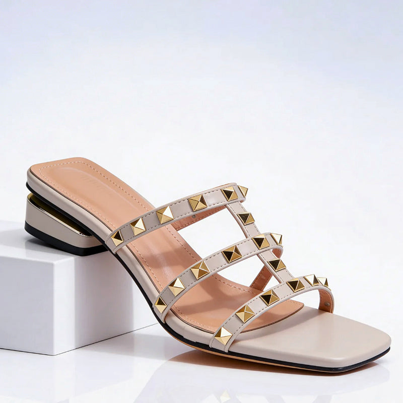 Clara Duval Studded Block Heel Sandals
