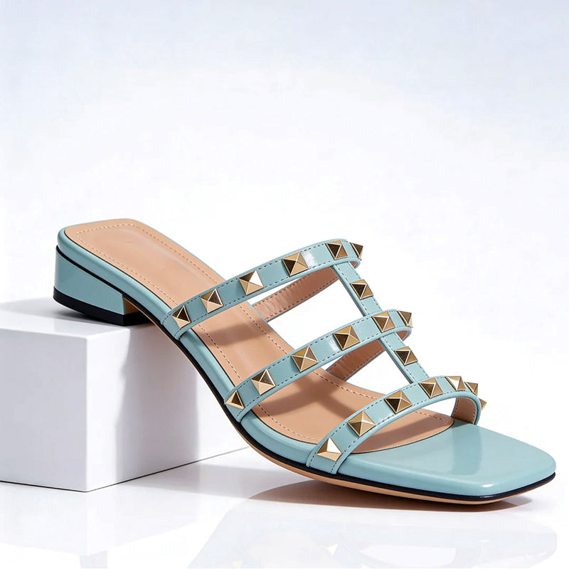 Clara Duval Studded Block Heel Sandals