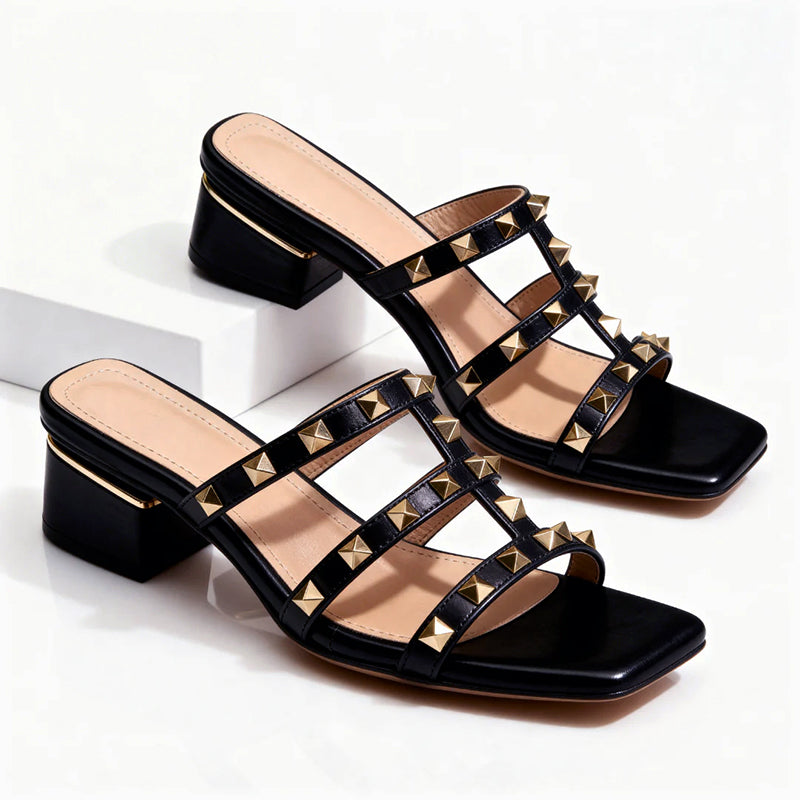 Clara Duval Studded Block Heel Sandals