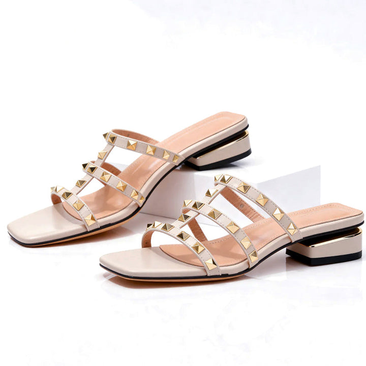 Clara Duval Studded Block Heel Sandals
