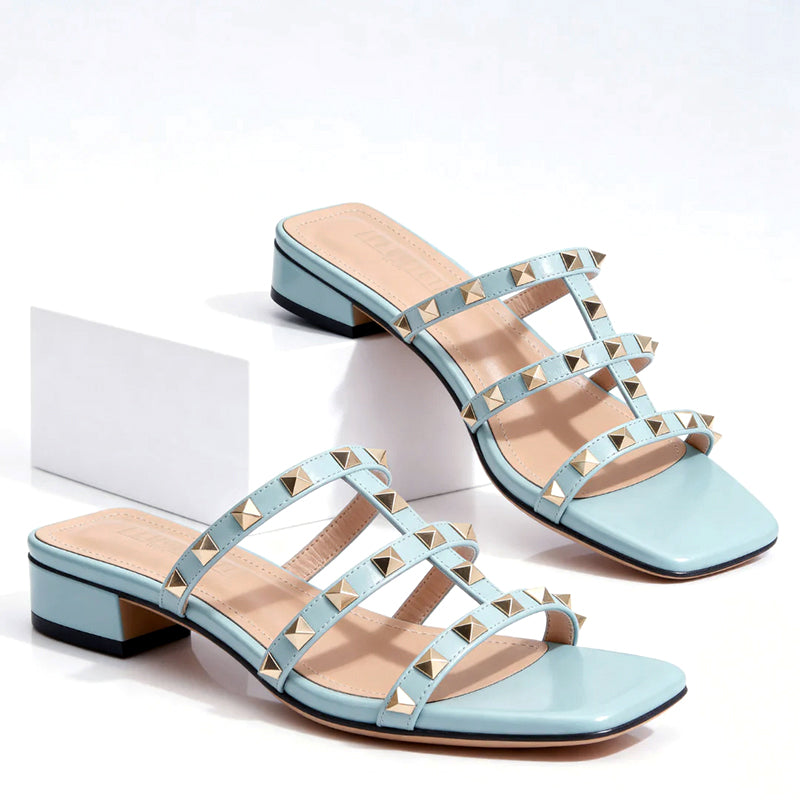 Clara Duval Studded Block Heel Sandals