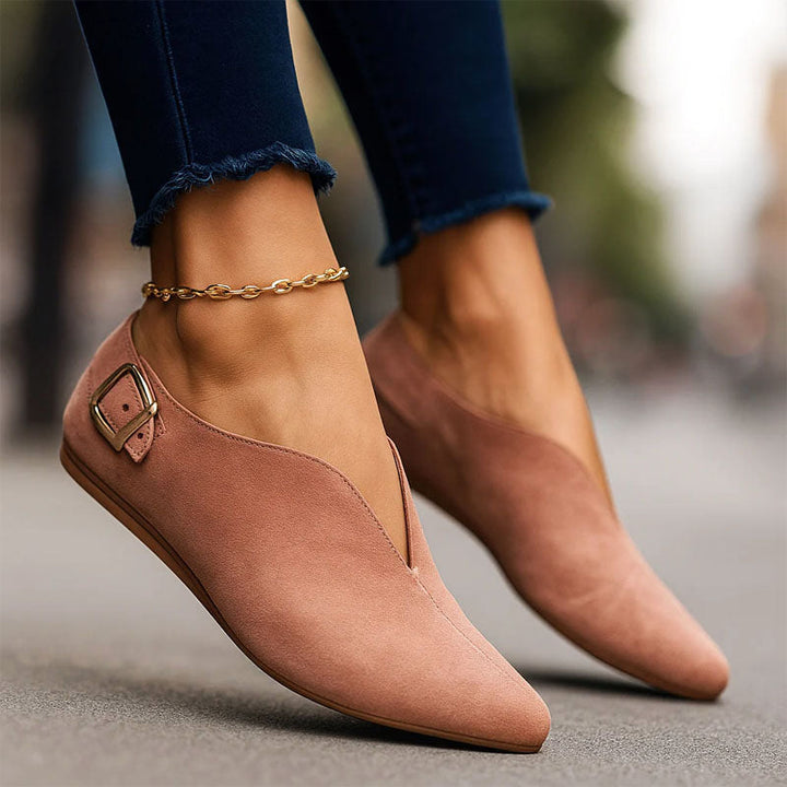 Clara Duval Suede V-Cut Pointed Flats