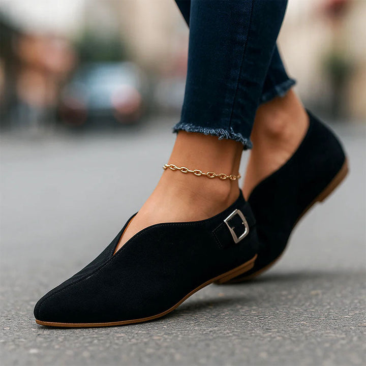 Clara Duval Suede V-Cut Pointed Flats