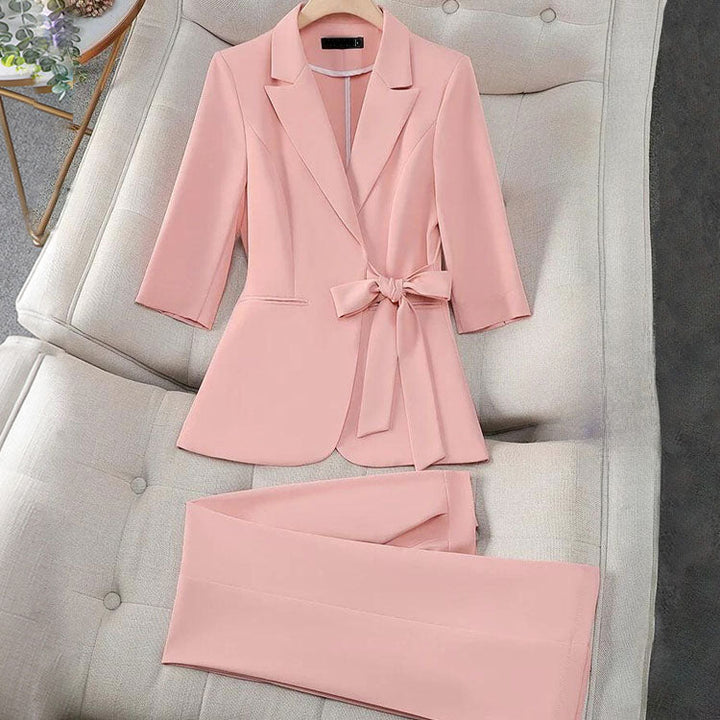 Clara Duval Tailored Blazer Set with Waist Tie
