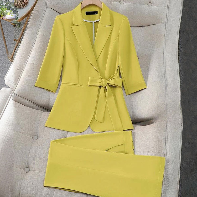 Clara Duval Tailored Blazer Set with Waist Tie
