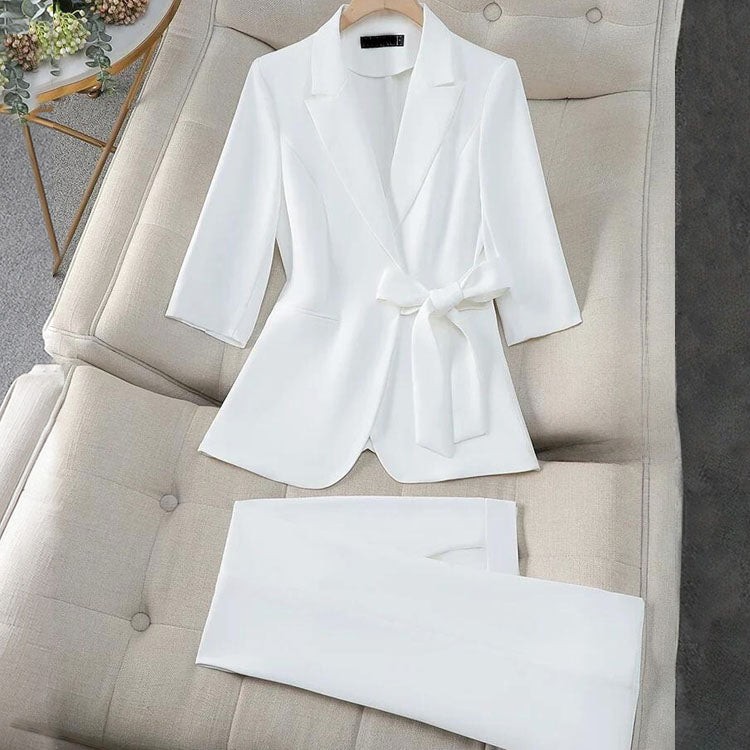 Clara Duval Tailored Blazer Set with Waist Tie