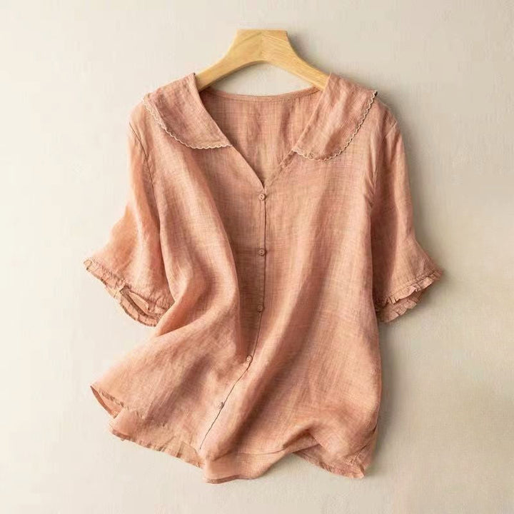 Clara Duval Textured Blouse with Scalloped Collar