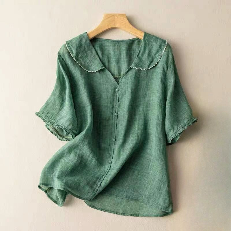 Clara Duval Textured Blouse with Scalloped Collar