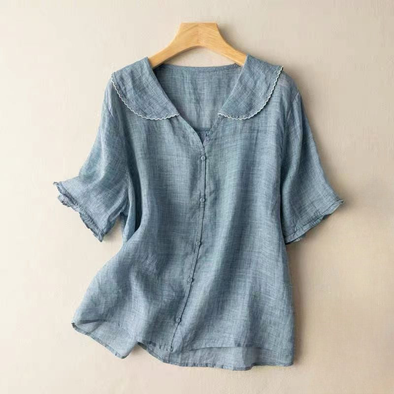 Clara Duval Textured Blouse with Scalloped Collar