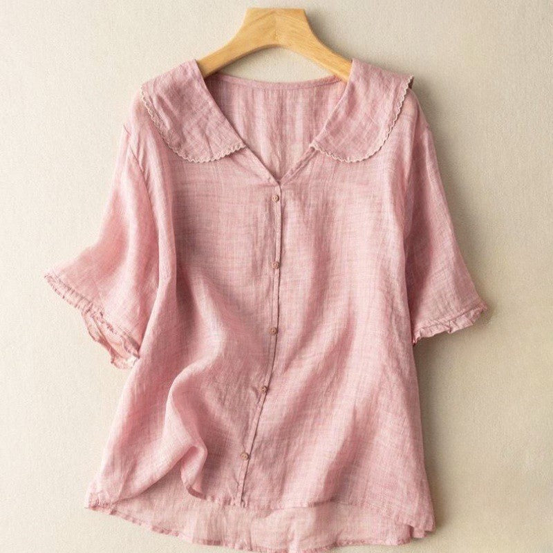 Clara Duval Textured Blouse with Scalloped Collar