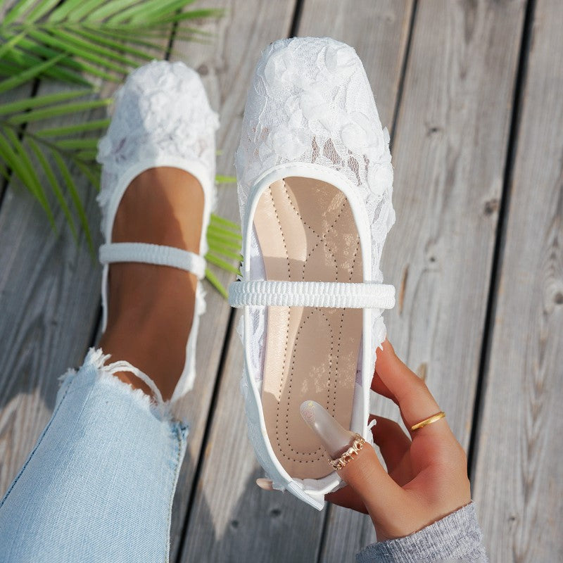 Clara Duval Textured Slip-On Flats with Floral Design