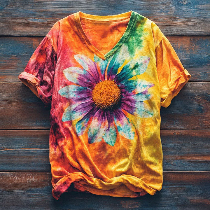 Clara Duval Tie-Dye T-Shirt with Floral Graphic