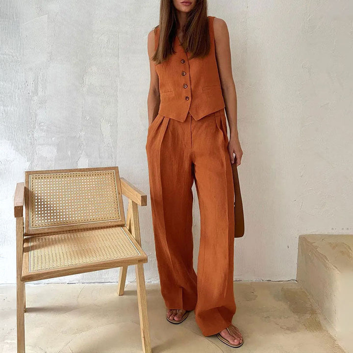 Clara Duval Vest and Wide-Leg Pants Set