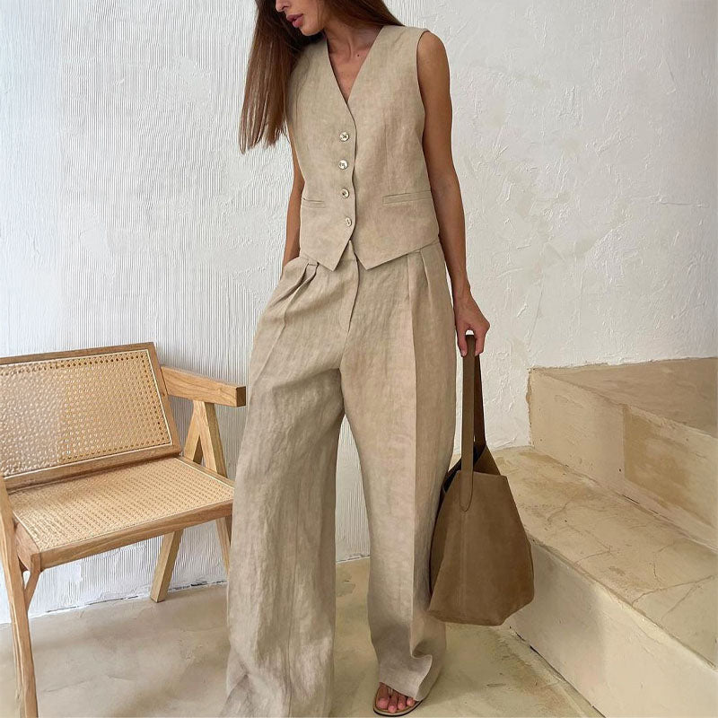Clara Duval Vest and Wide-Leg Pants Set