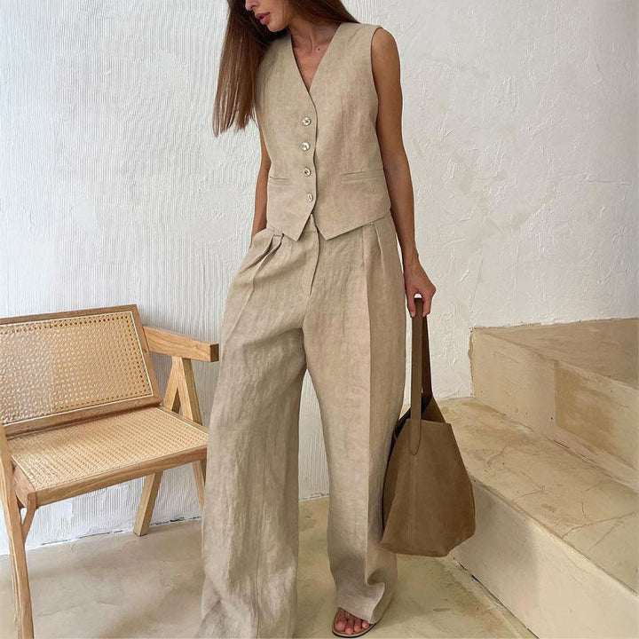Clara Duval Vest and Wide-Leg Pants Set