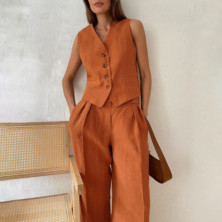 Clara Duval Vest and Wide-Leg Pants Set