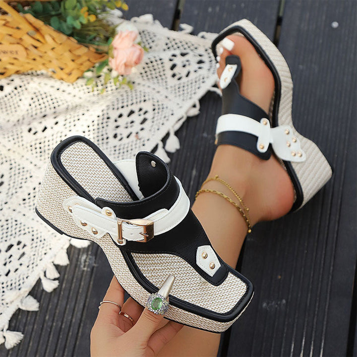 Clara Duval Wedge Sandals with Buckle Detail