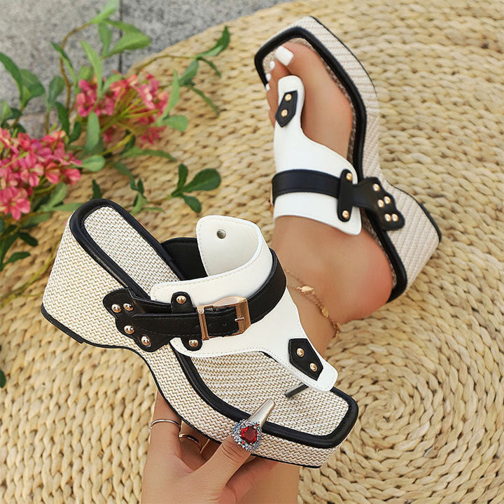 Clara Duval Wedge Sandals with Buckle Detail