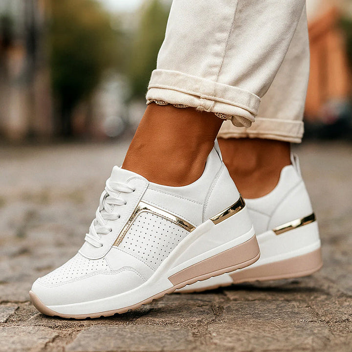 Clara Duval Wedge Sneakers with Metallic Detail