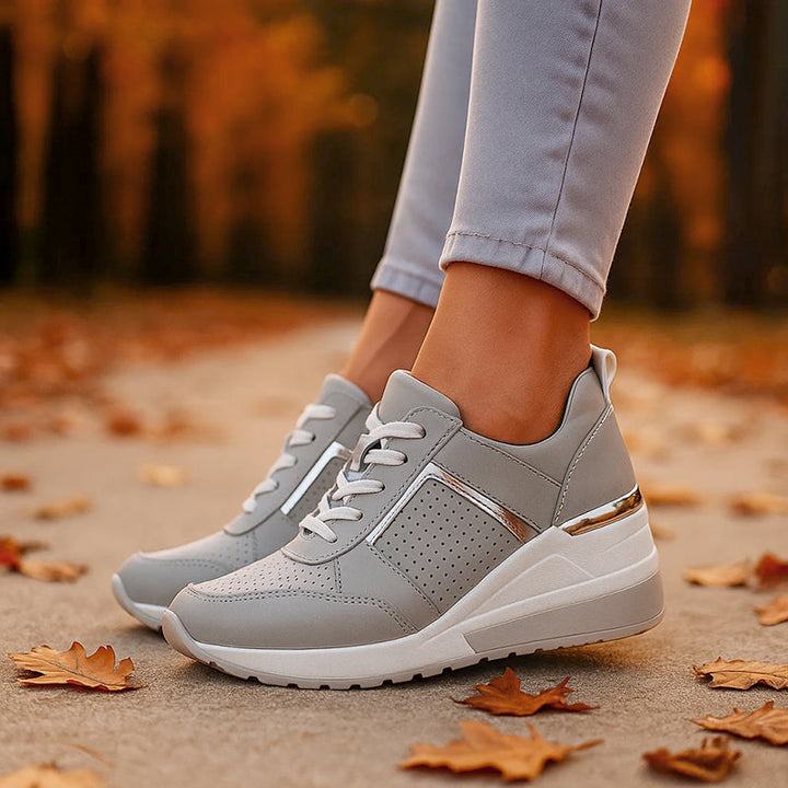 Clara Duval Wedge Sneakers with Metallic Detail