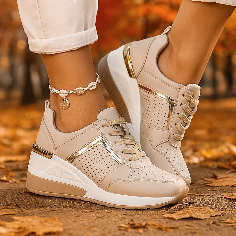 Clara Duval Wedge Sneakers with Metallic Detail