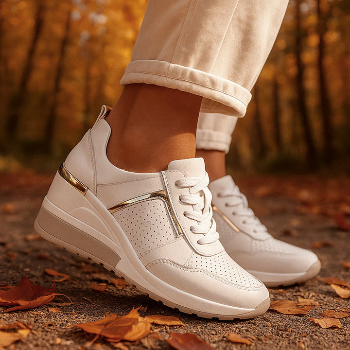 Clara Duval Wedge Sneakers with Metallic Detail