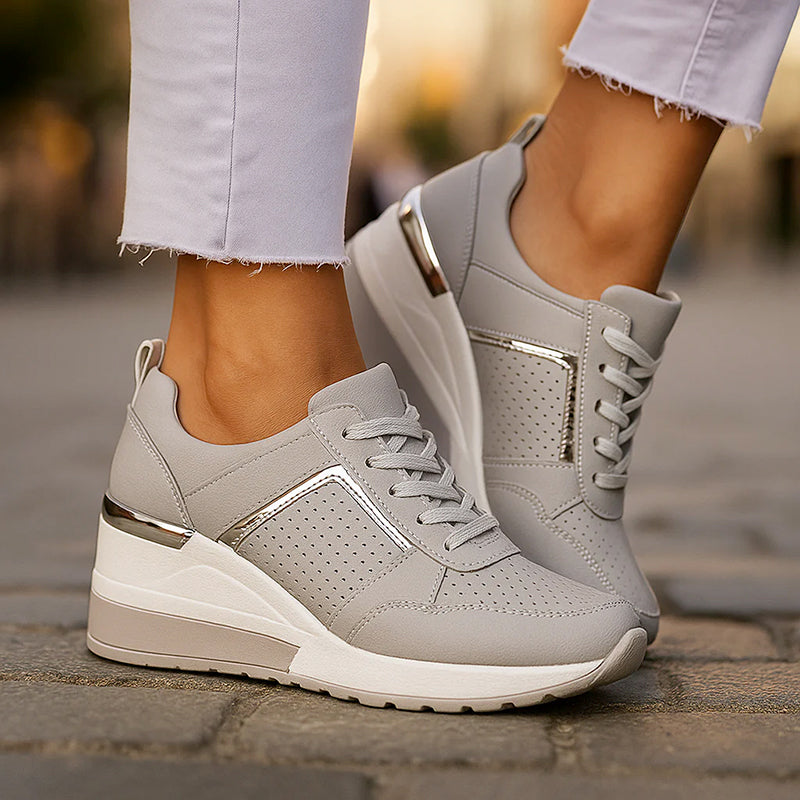Clara Duval Wedge Sneakers with Metallic Detail