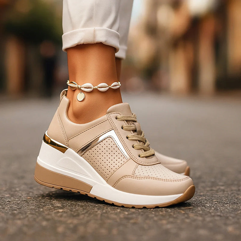 Clara Duval Wedge Sneakers with Metallic Detail