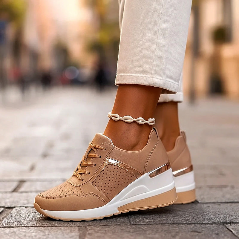 Clara Duval Wedge Sneakers with Metallic Detail
