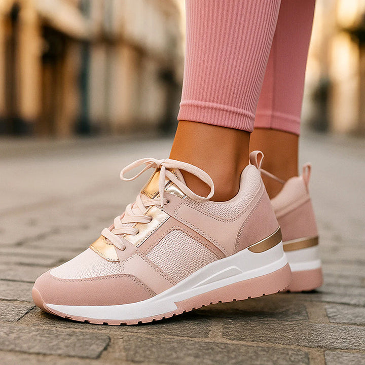 Clara Duval Wedge Sneakers with Metallic Detail