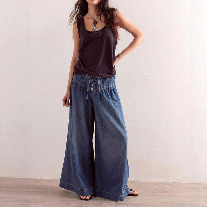 Clara Duval Wide-Leg Chambray Jeans
