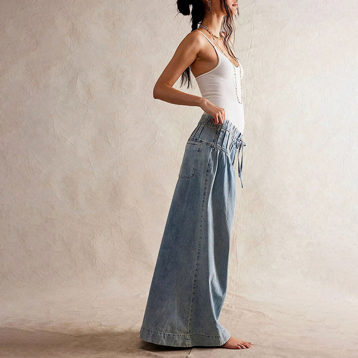 Clara Duval Wide-Leg Chambray Jeans