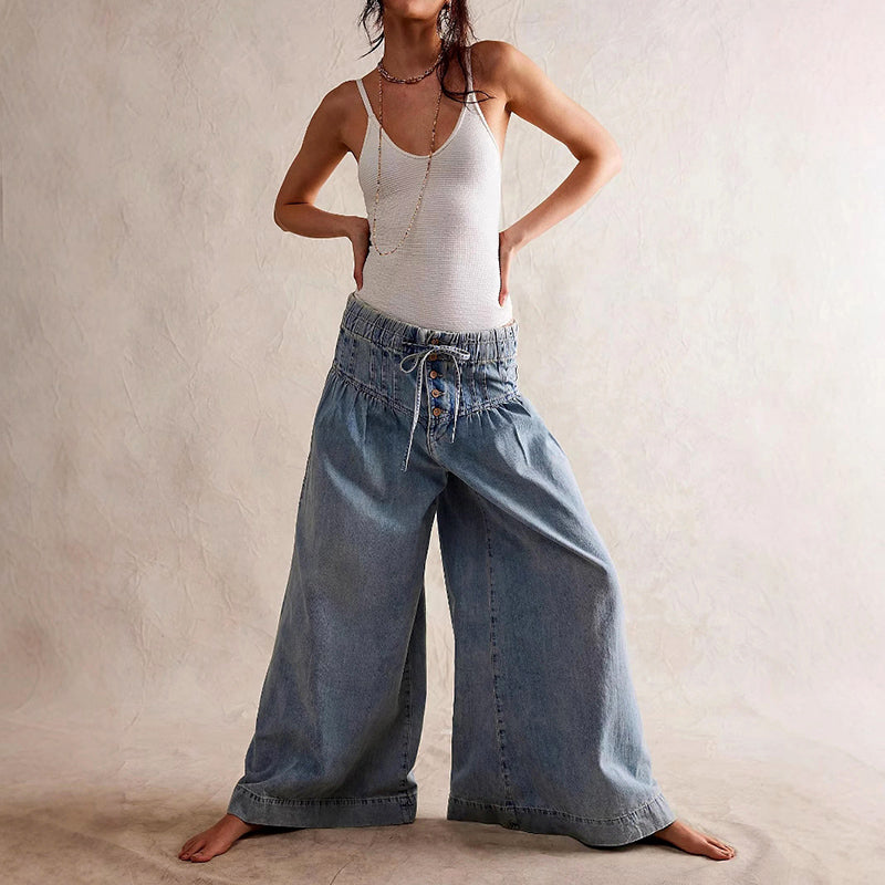 Clara Duval Wide-Leg Chambray Jeans