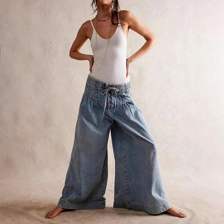 Clara Duval Wide-Leg Chambray Jeans