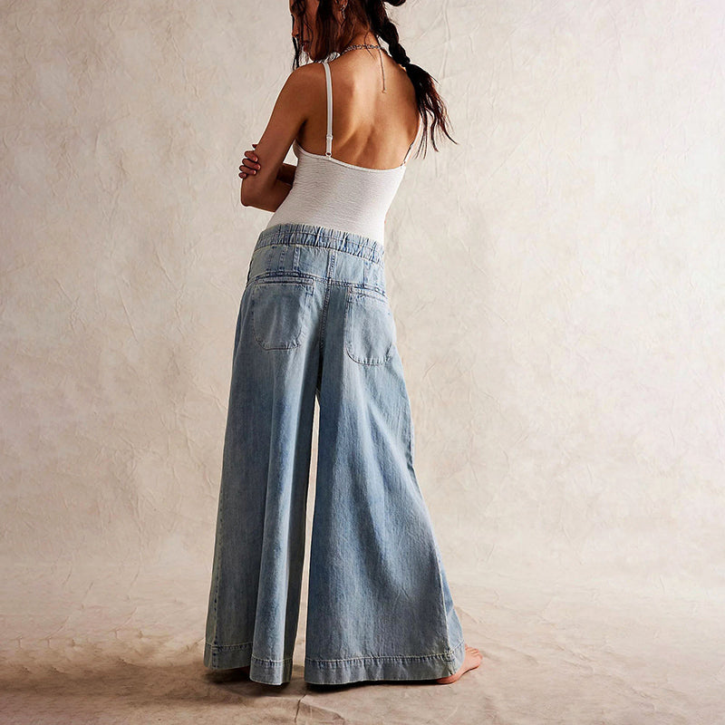 Clara Duval Wide-Leg Chambray Jeans