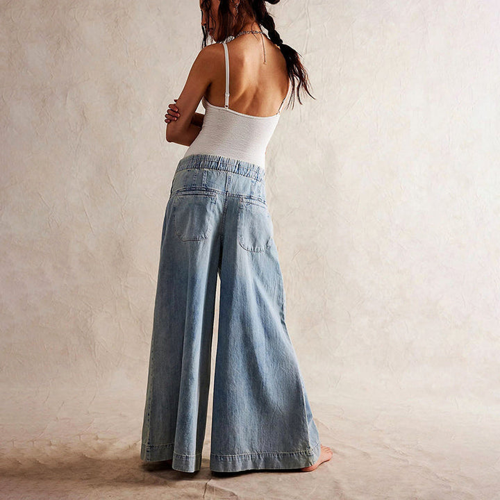 Clara Duval Wide-Leg Chambray Jeans