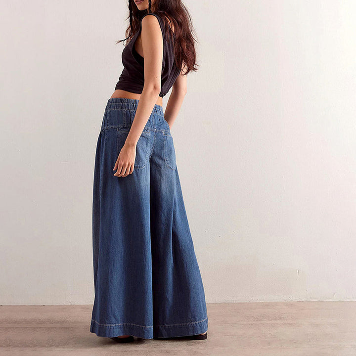 Clara Duval Wide-Leg Chambray Jeans