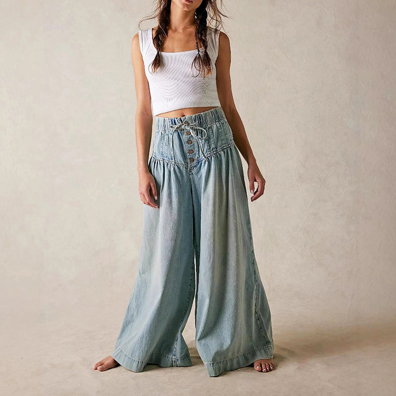 Clara Duval Wide-Leg Chambray Jeans