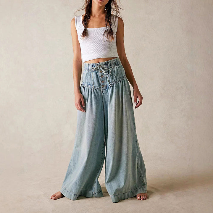Clara Duval Wide-Leg Chambray Jeans