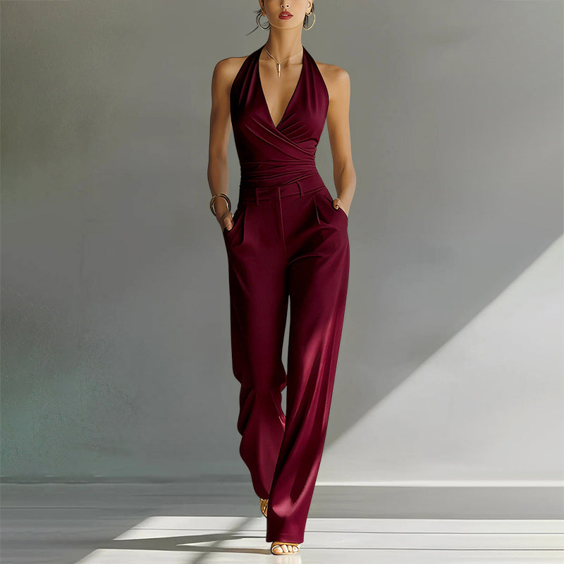 Clara Duval Wide-Leg Halter Jumpsuit