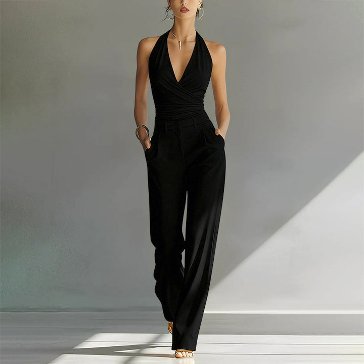 Clara Duval Wide-Leg Halter Jumpsuit