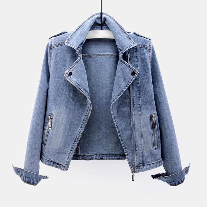 Clara Duval Zip-Up Cropped Denim Jacket