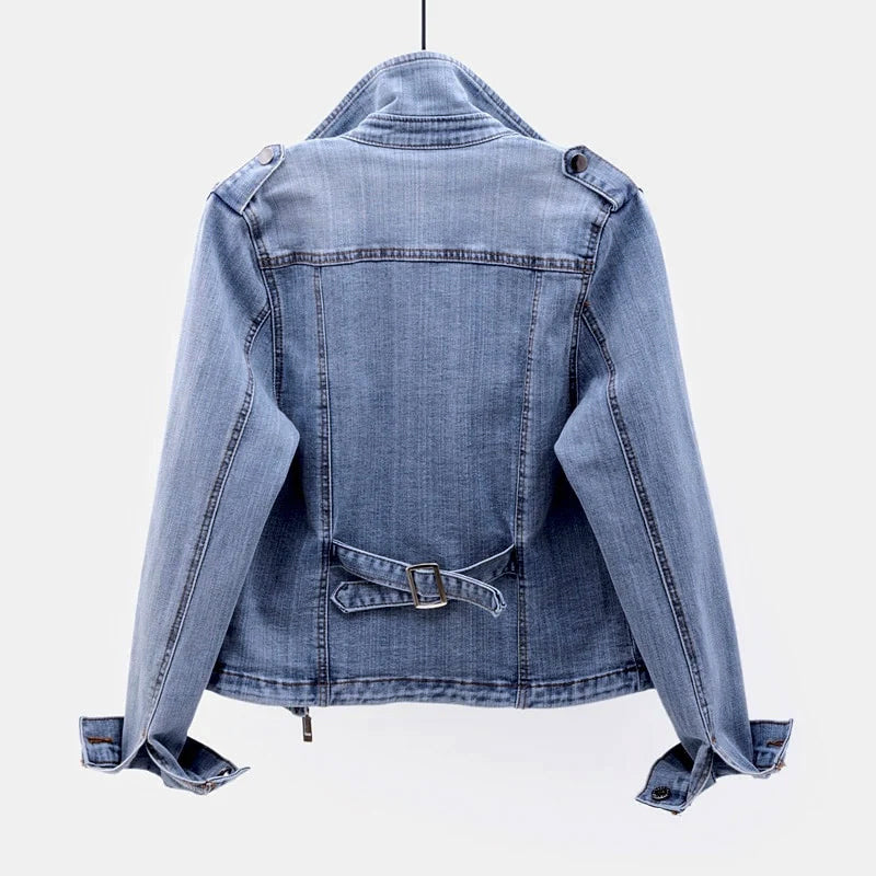Clara Duval Zip-Up Cropped Denim Jacket