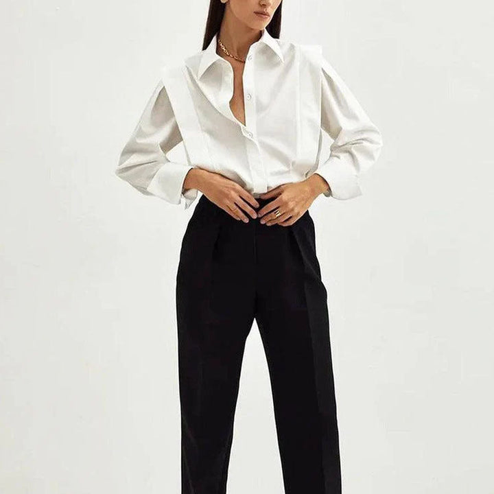 Clara Duval Long Sleeve Shirt with Pleated Shoulders