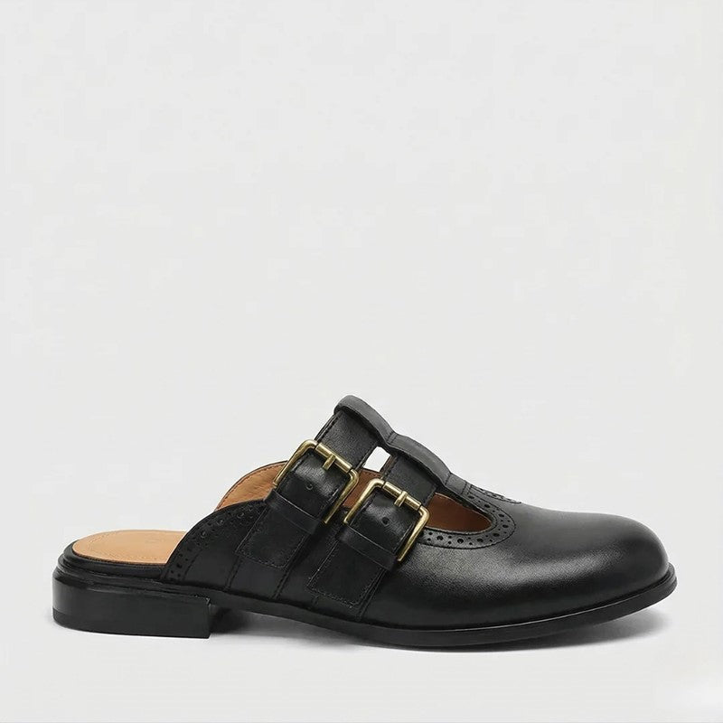 Clara Duval Mule Flats with Buckle Strap