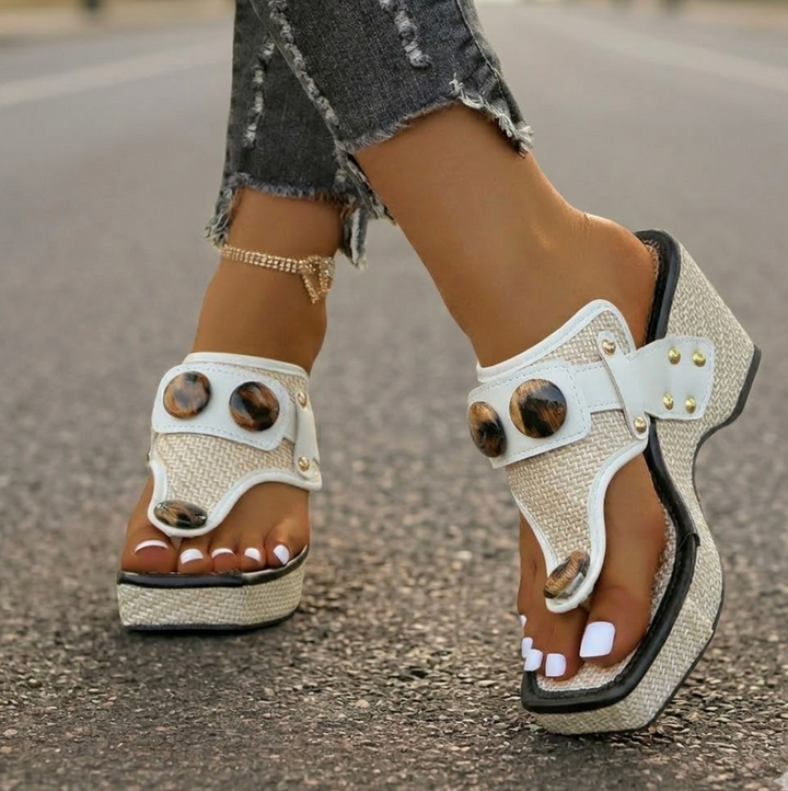 Clara Duval Platform Sandals with Decorative Buttons