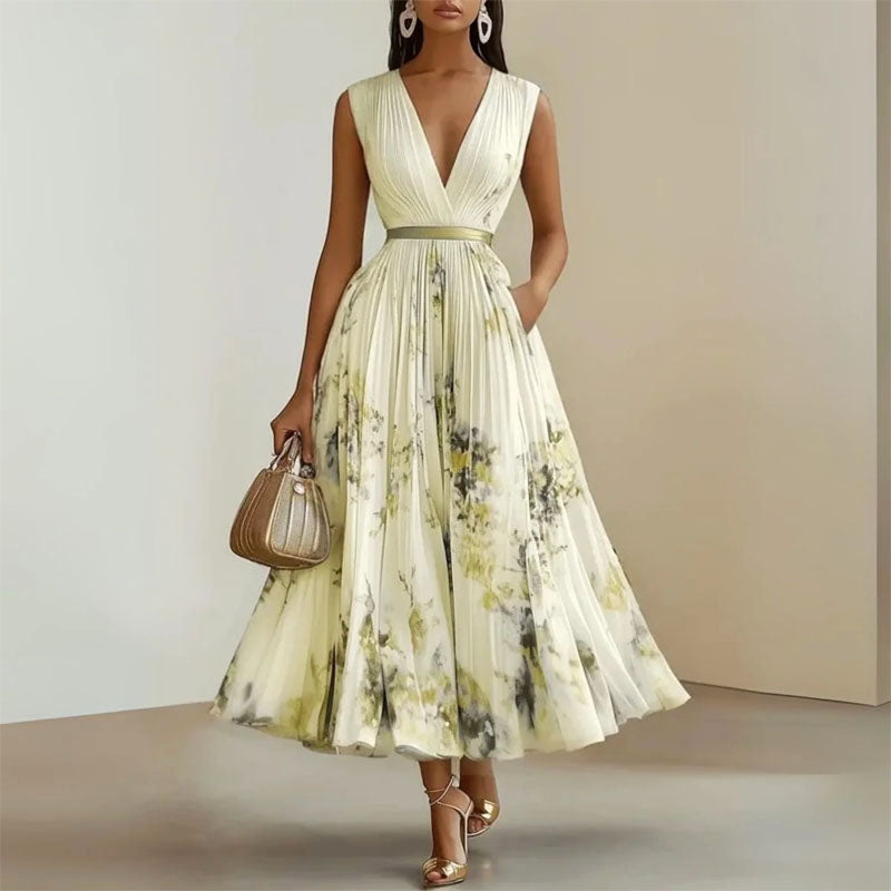 Clara Duval Pleated Floral Midi Dress