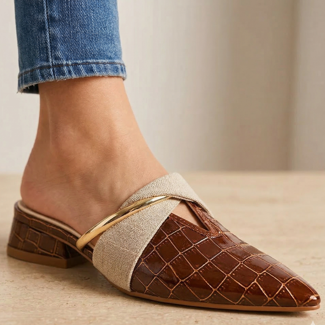 Clara Duval Pointed Mules with Gold Accent