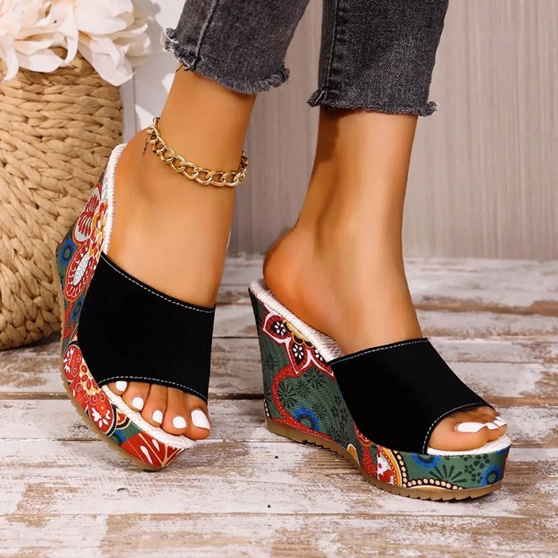Clara Duval Velvet Boho Wedge Sandals